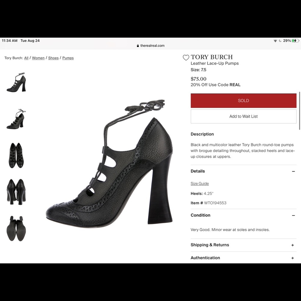 Tory Burch Black Lace-Up Leather Heels - Picture 9 of 16